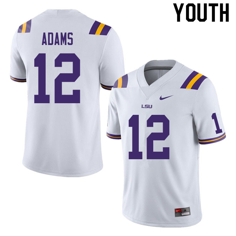 Youth #12 Alex Adams LSU Tigers College Football Jerseys Sale-White